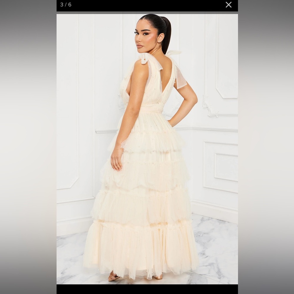 Nya Tulle Maxi Dress in Ivory with Pearl accents - Picture 2 of 3
